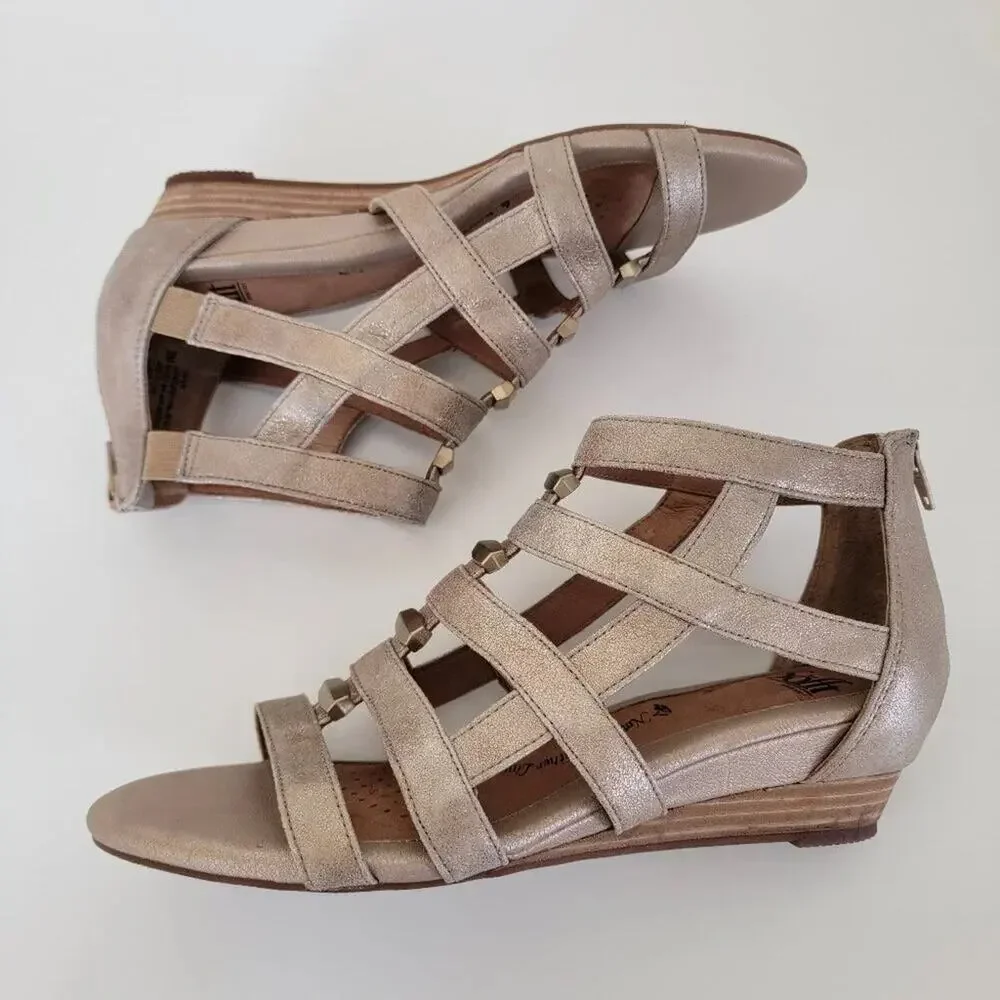 Sofft Gold Leather Strappy Sandals Women Size 9 Comfort Cushioned Gladiator - Picture 5 of 11